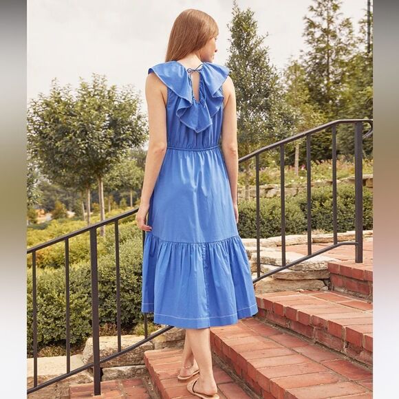 Summersalt Coastal Poplin Ruffle Neck Midi Dress - Picture 4 of 12